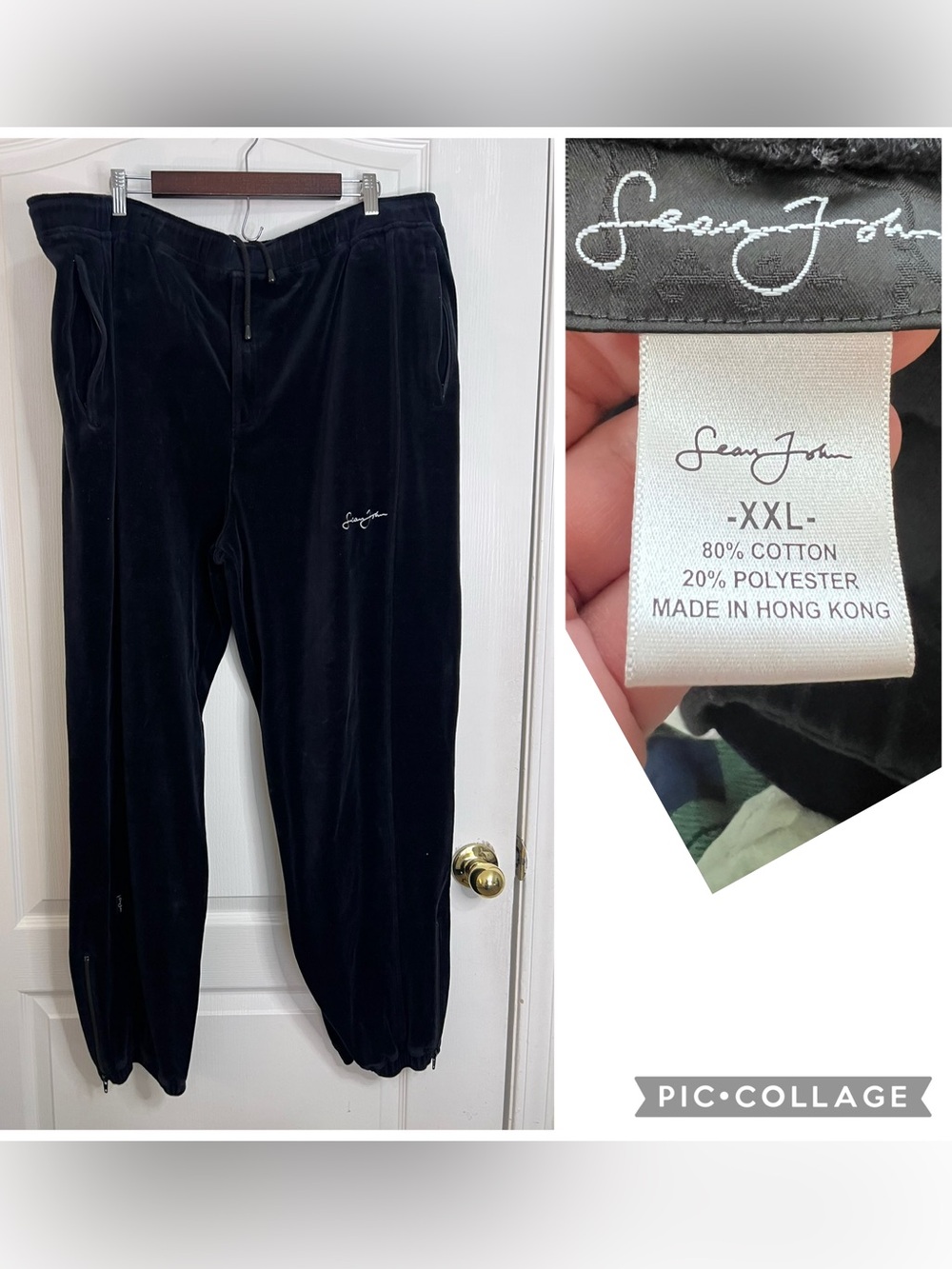 Sean John y2K Classic Logo Velour Track Pants Black XXL